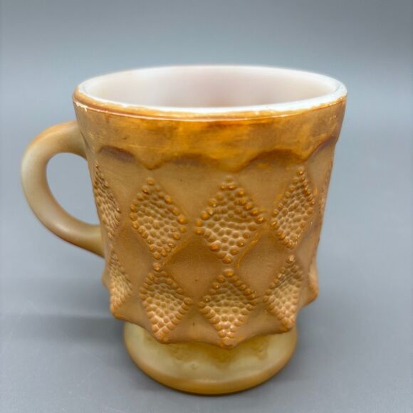 Fire-King Kimberly Brown Diamond Pattern Milk Glass Mug Anchor Hocking 1960s - Picture 2 of 9